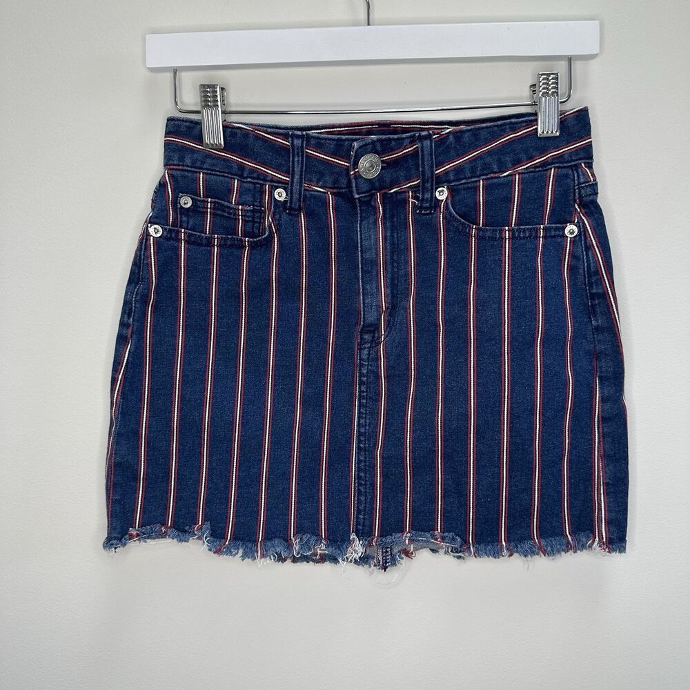 American Eagle Jean Mini‎ Skirt Womens Size 2 Super Stretch Hi Rise Blue Striped